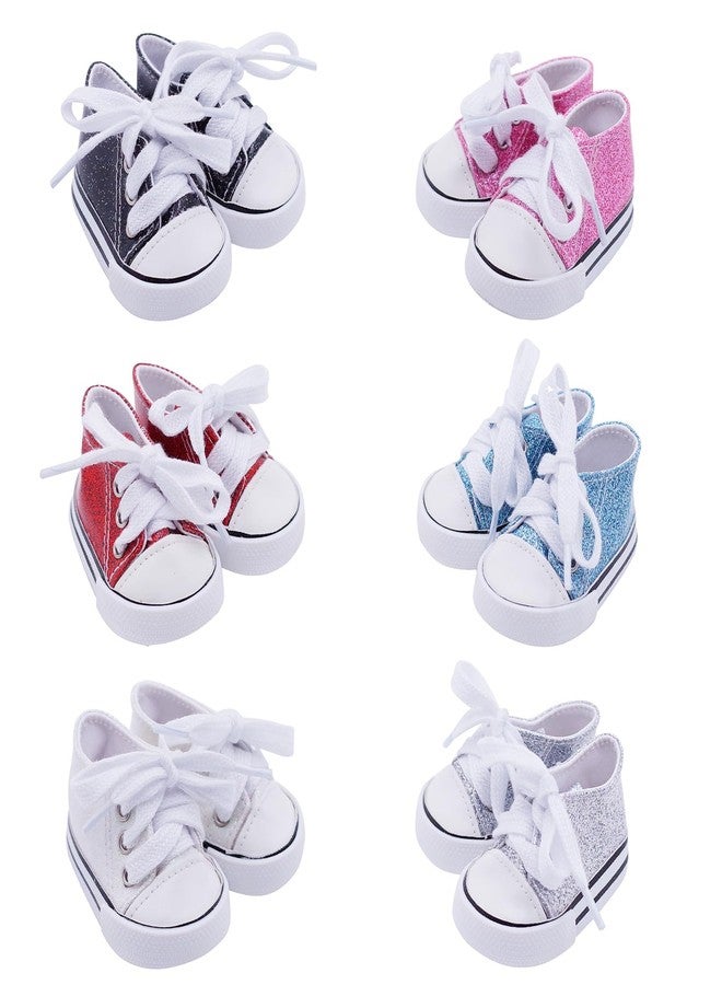 Etistta 6 Pairs of Glitter Canvas 18 inch Doll Shoes for 18 inch Doll Shoes American Dolls Accessories - Image 1